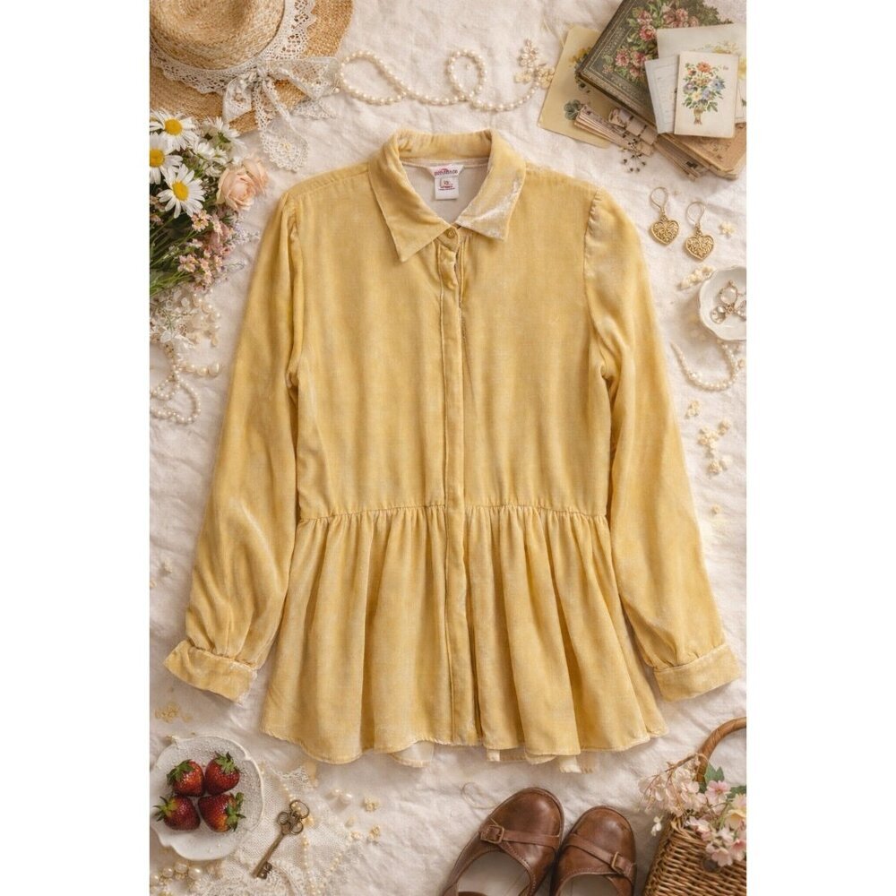 Velvet Top Sundance soft yellow silk boho Collared Long Sleeve Womens XS Cottage